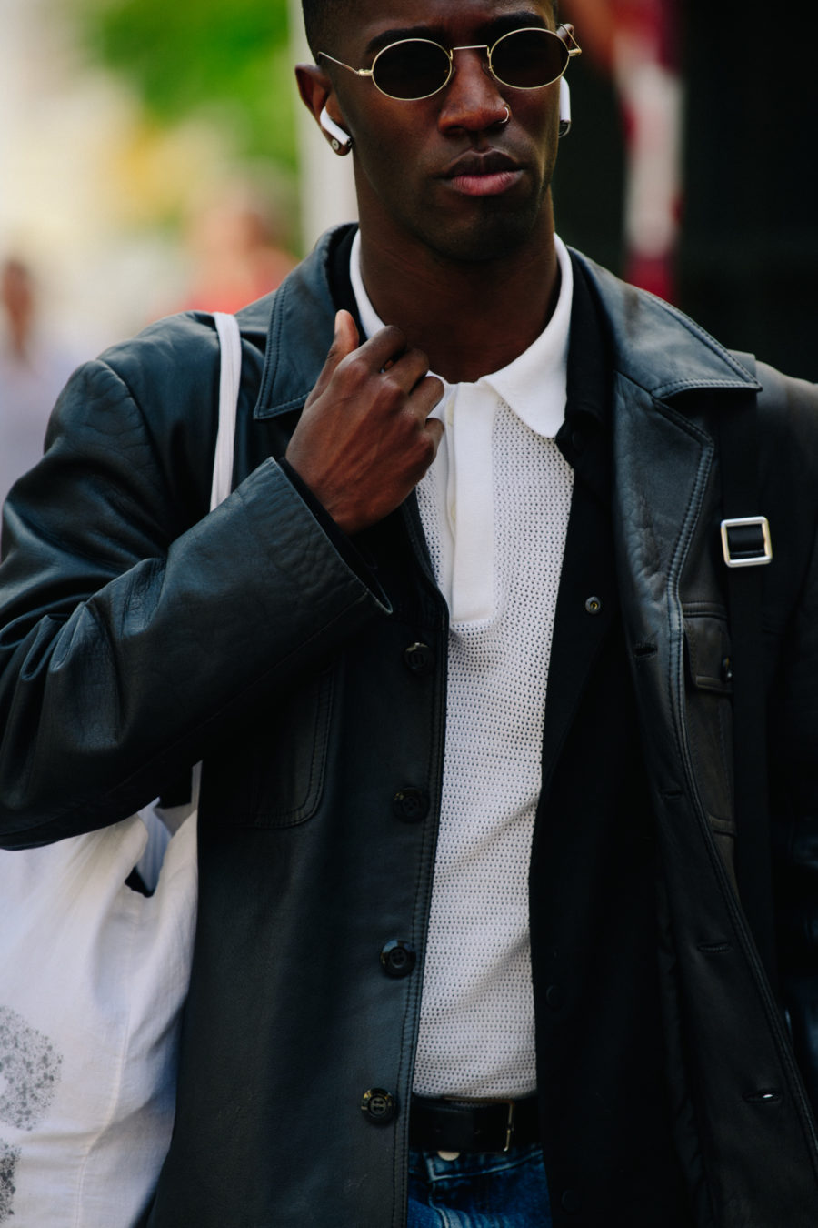 Man wearing leather coat