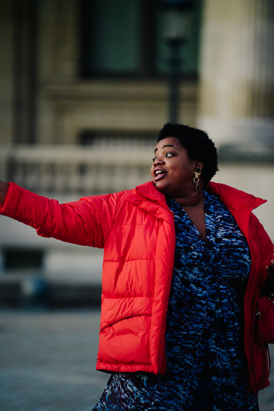 Woman wearing red coat