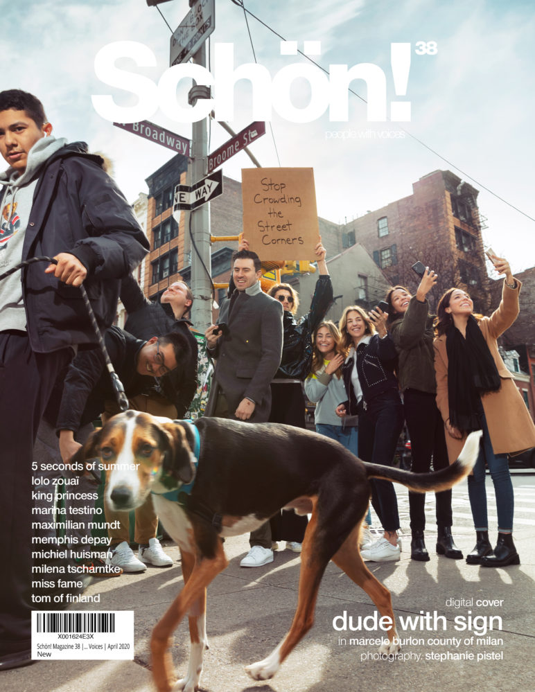 Schön! 38 digital cover | dude with sign